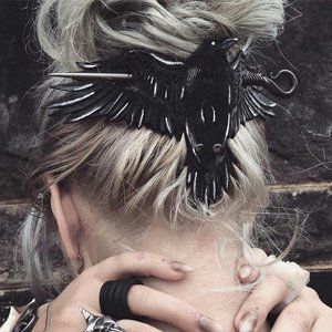 NEVERMORE RAVEN LEATHER HAIR PIN SLIDE (LARGE)